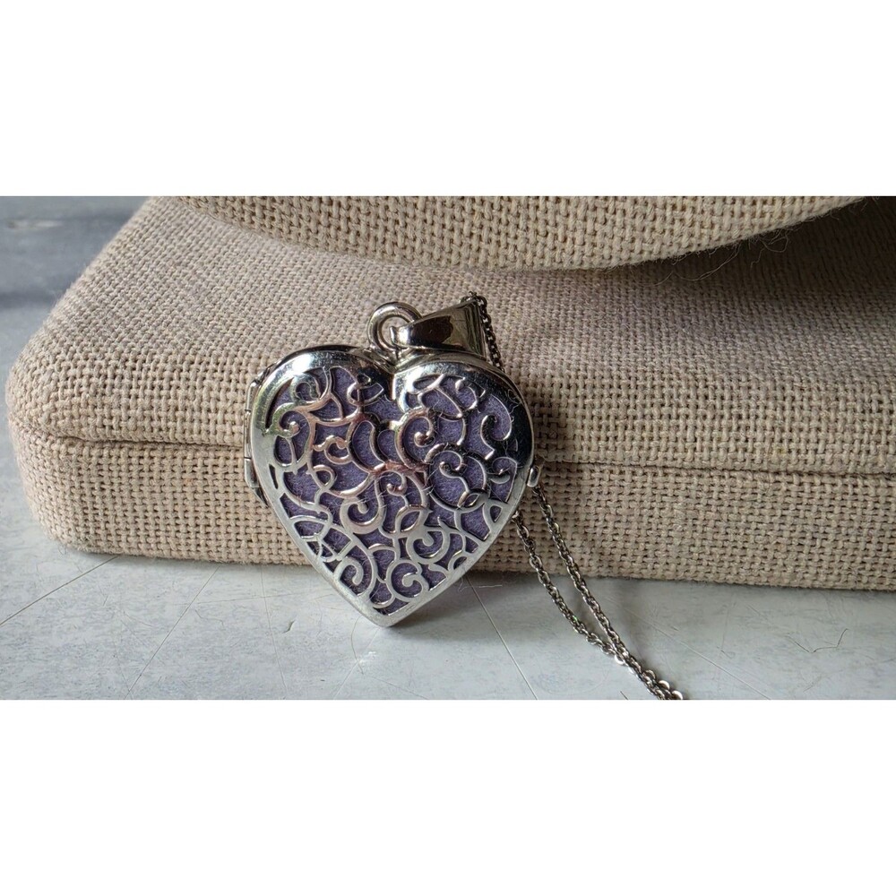 Italian 925 Sterling Silver Purple Heart-shaped Locket Pendant Necklace Vintage